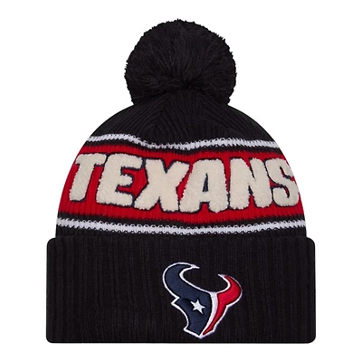 Houston Texans 2024 NFL Sideline Navy Pom Cuffed Knit Beanie Hat