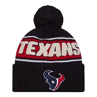 Houston Texans 2024 NFL Sideline Navy Pom Cuffed Knit Beanie Hat