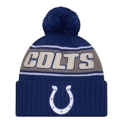 Indianapolis Colts 2024 NFL Sideline Blue Pom Cuffed Knit Beanie Hat