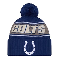 Indianapolis Colts 2024 NFL Sideline Blue Pom Cuffed Knit Beanie Hat