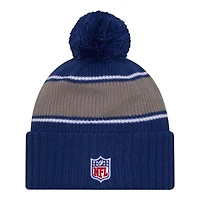 Indianapolis Colts 2024 NFL Sideline Blue Pom Cuffed Knit Beanie Hat
