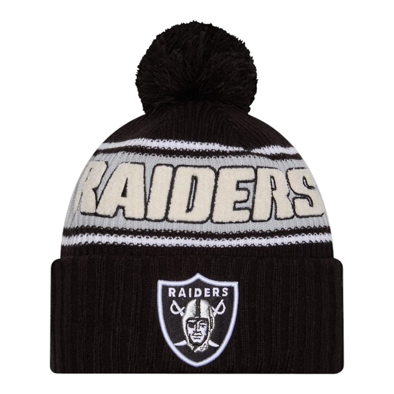 Las Vegas Raiders 2024 NFL Sideline Black Pom Cuffed Knit Beanie Hat
