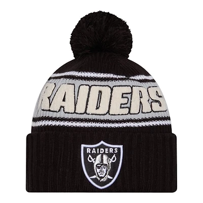 Las Vegas Raiders 2024 NFL Sideline Black Pom Cuffed Knit Beanie Hat