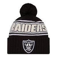 Las Vegas Raiders 2024 NFL Sideline Black Pom Cuffed Knit Beanie Hat