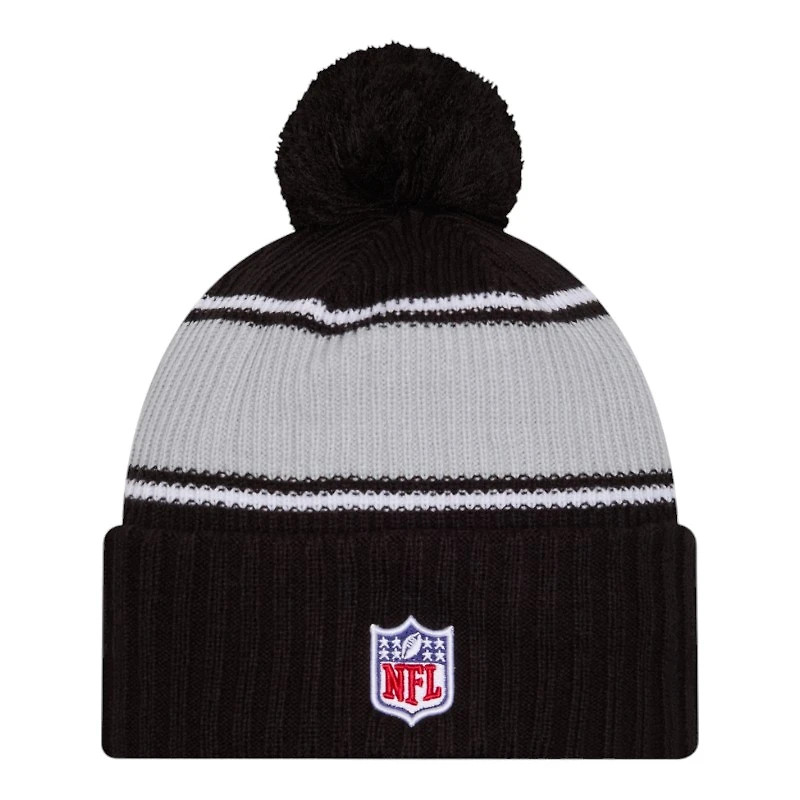 Las Vegas Raiders 2024 NFL Sideline Black Pom Cuffed Knit Beanie Hat