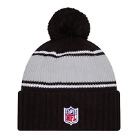 Las Vegas Raiders 2024 NFL Sideline Black Pom Cuffed Knit Beanie Hat