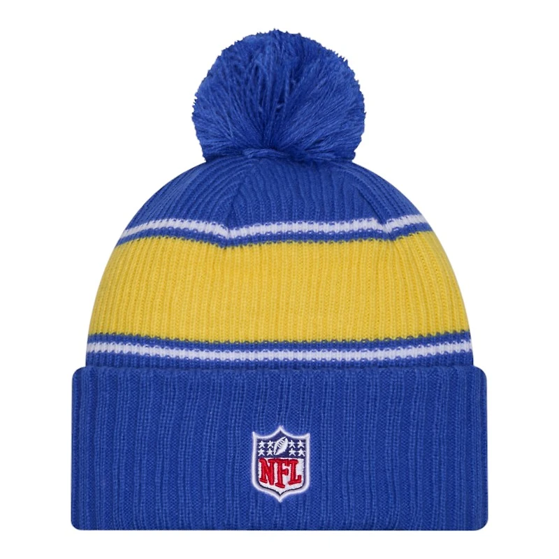 Los Angeles Rams 2024 NFL Sideline Royal Blue Pom Cuffed Knit Beanie Hat