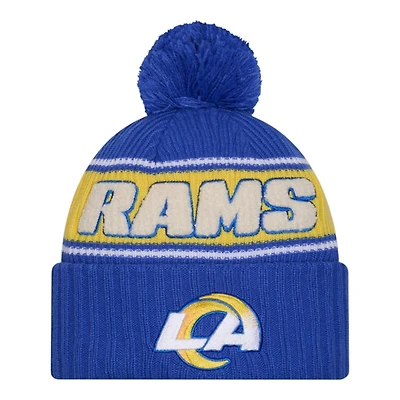 Los Angeles Rams 2024 NFL Sideline Royal Blue Pom Cuffed Knit Beanie Hat