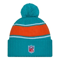 Miami Dolphins 2024 NFL Sideline Teal Pom Cuffed Knit Beanie Hat