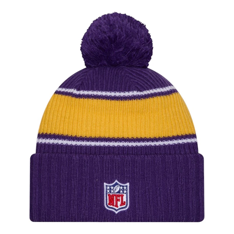 Minnesota Vikings 2024 NFL Sideline Purple Pom Cuffed Knit Beanie Hat