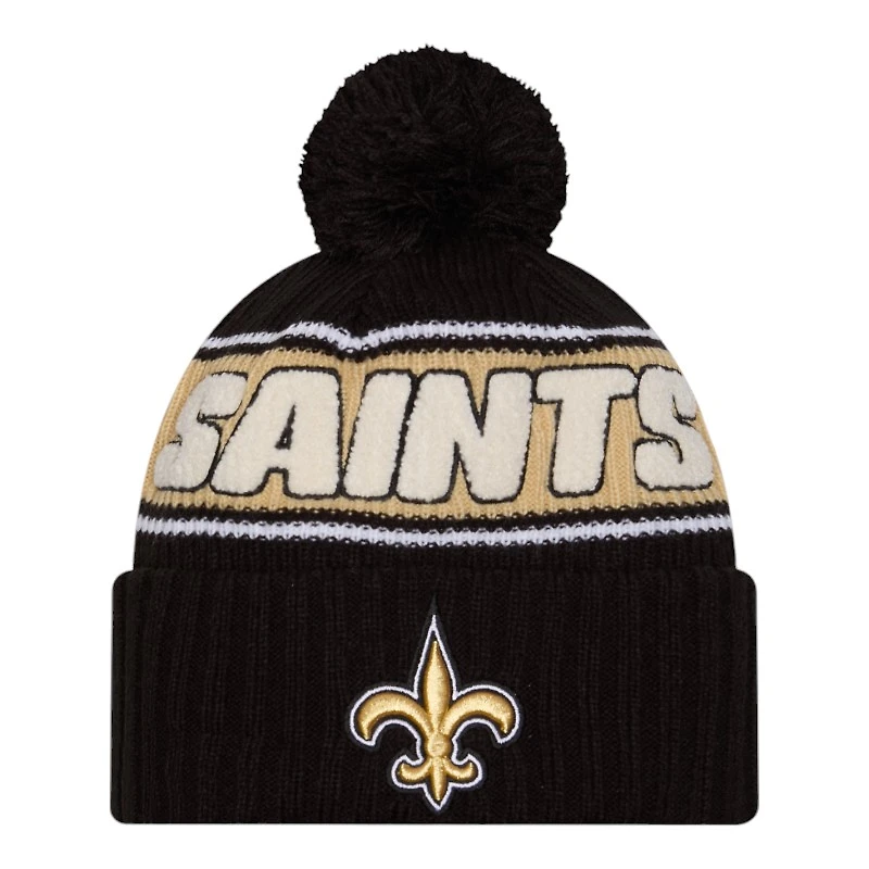 New Orleans Saints 2024 NFL Sideline Black Pom Cuffed Knit Beanie Hat