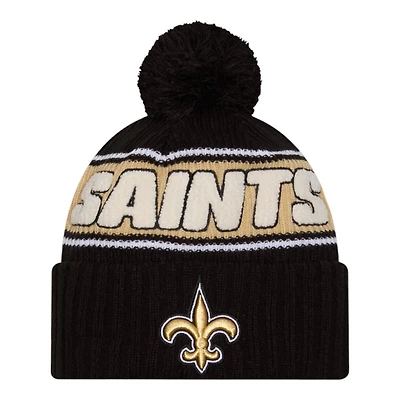 New Orleans Saints 2024 NFL Sideline Black Pom Cuffed Knit Beanie Hat