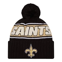 New Orleans Saints 2024 NFL Sideline Black Pom Cuffed Knit Beanie Hat