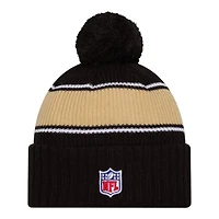 New Orleans Saints 2024 NFL Sideline Black Pom Cuffed Knit Beanie Hat