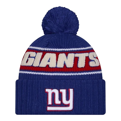 New York Giants 2024 NFL Sideline Royal Blue Pom Cuffed Knit Beanie Hat