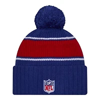 New York Giants 2024 NFL Sideline Royal Blue Pom Cuffed Knit Beanie Hat
