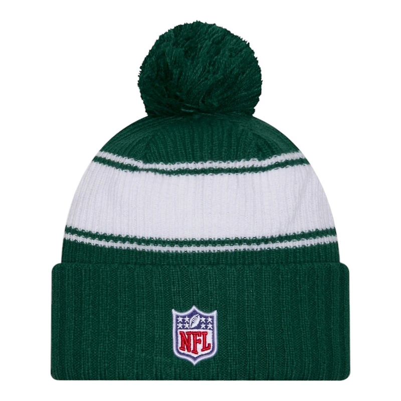New York Jets 2024 NFL Sideline Green Pom Cuffed Knit Beanie Hat