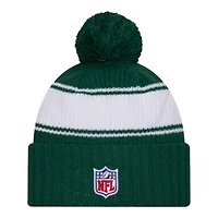 New York Jets 2024 NFL Sideline Green Pom Cuffed Knit Beanie Hat