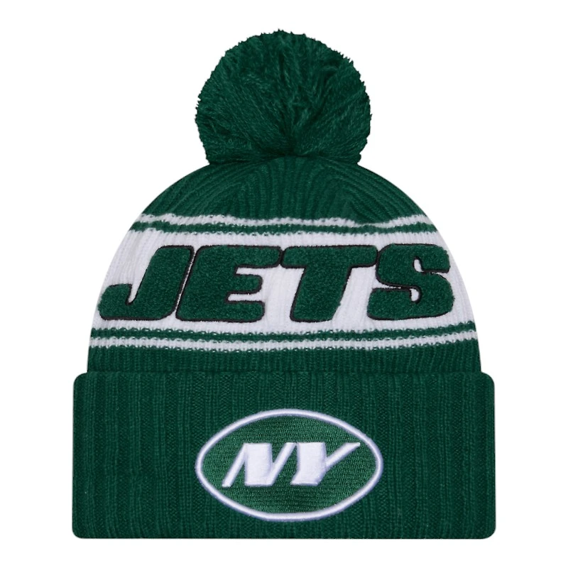 New York Jets 2024 NFL Sideline Green Pom Cuffed Knit Beanie Hat