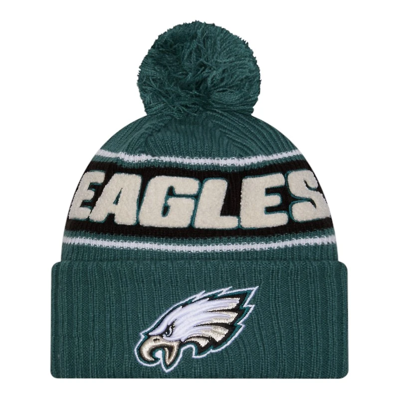 Philadelphia Eagles 2024 NFL Sideline Green Pom Cuffed Knit Beanie Hat