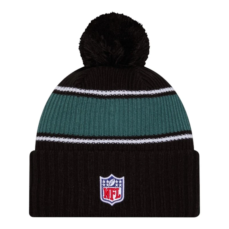 Philadelphia Eagles 2024 NFL Sideline Black Pom Cuffed Knit Beanie Hat