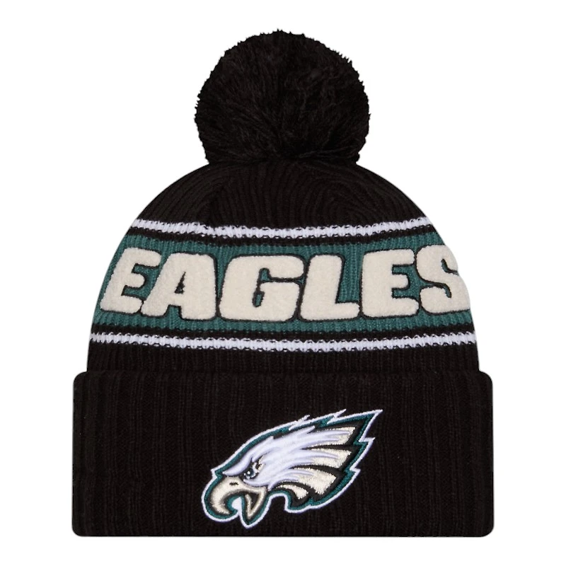 Philadelphia Eagles 2024 NFL Sideline Black Pom Cuffed Knit Beanie Hat