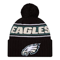 Philadelphia Eagles 2024 NFL Sideline Black Pom Cuffed Knit Beanie Hat
