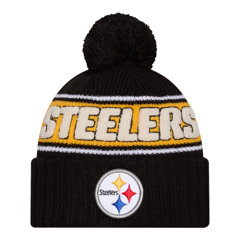 Pittsburgh Steelers 2024 NFL Sideline Black Pom Cuffed Knit Beanie Hat