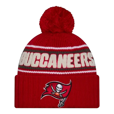 Tampa Bay Buccaneers 2024 NFL Sideline Red Pom Cuffed Knit Beanie Hat