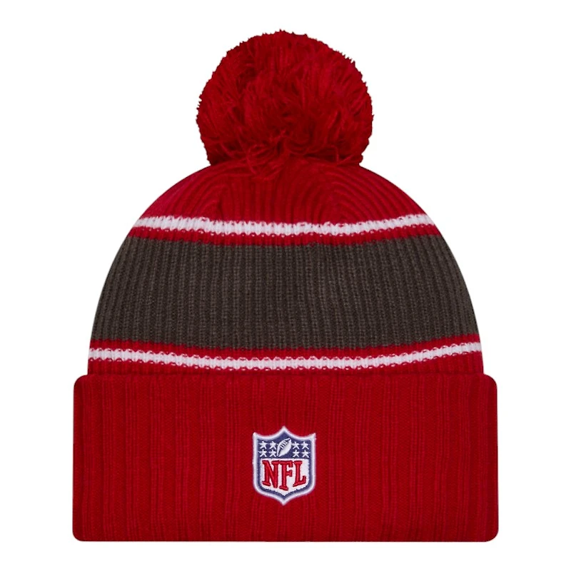 Tampa Bay Buccaneers 2024 NFL Sideline Red Pom Cuffed Knit Beanie Hat