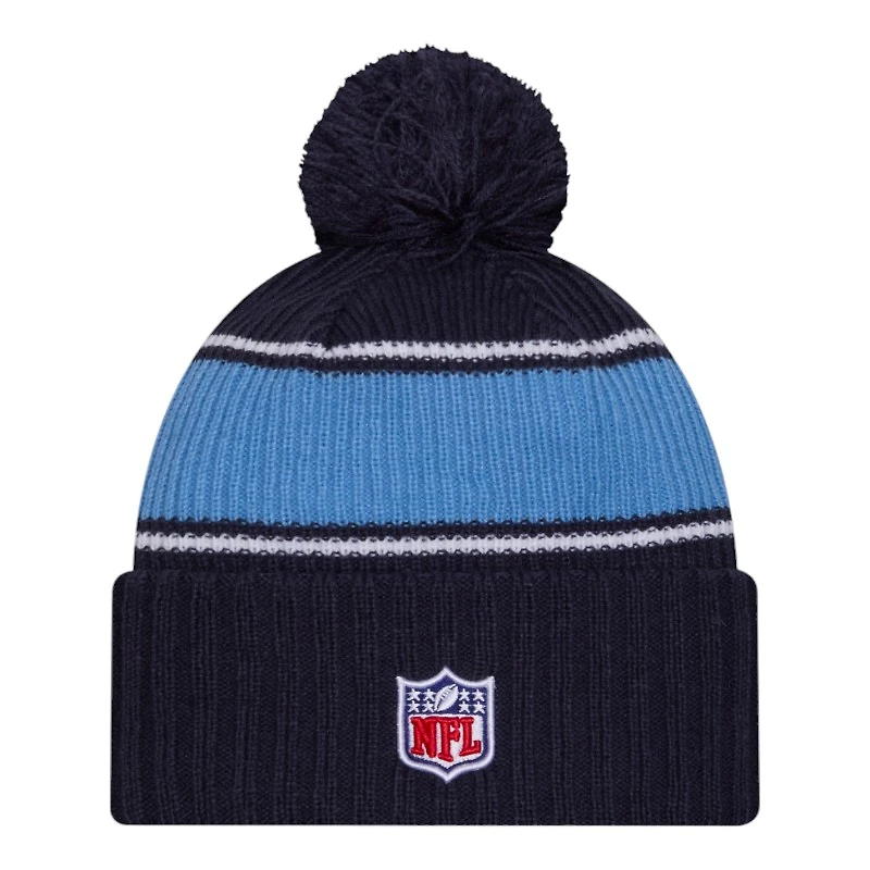 Tennessee Titans 2024 NFL Sideline Navy Pom Cuffed Knit Beanie Hat