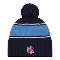 Tennessee Titans 2024 NFL Sideline Navy Pom Cuffed Knit Beanie Hat