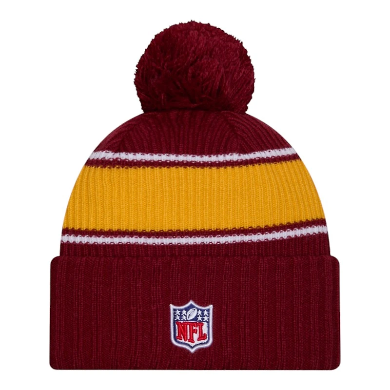 Washington Commanders 2024 NFL Sideline Burgundy Pom Cuffed Knit Beanie Hat