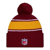 Washington Commanders 2024 NFL Sideline Burgundy Pom Cuffed Knit Beanie Hat