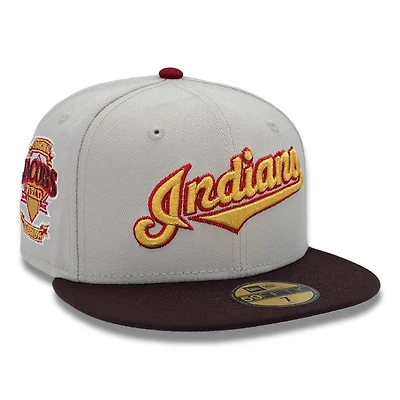 Cleveland Indians Stone and Brown Jacobs Field Patch Gray UV New Era 59FIFTY Fitted Hat