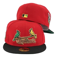 St. Louis Cardinals Red and Black Two Bird Script Busch Stadium Patch Green UV New Era 59FIFTY Fitted Hat
