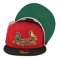 St. Louis Cardinals Red and Black Two Bird Script Busch Stadium Patch Green UV New Era 59FIFTY Fitted Hat