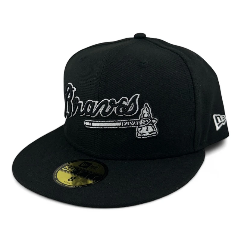 Atlanta Braves Black and White Script Tomahawk Logo Gray UV New Era 59FIFTY Fitted Hat
