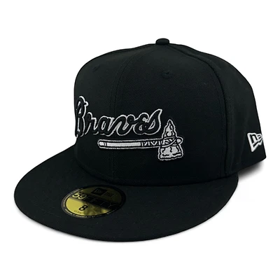 Atlanta Braves Black and White Script Tomahawk Logo Gray UV New Era 59FIFTY Fitted Hat