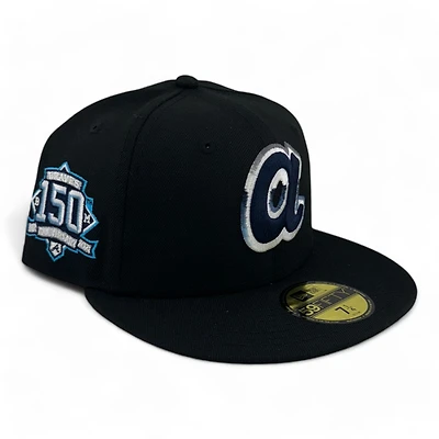 Atlanta Braves Black and Light Blue 150th Anni Patch Gray UV New Era 59FIFTY Fitted Hat
