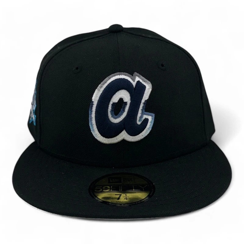 Atlanta Braves Black and Light Blue 150th Anni Patch Gray UV New Era 59FIFTY Fitted Hat
