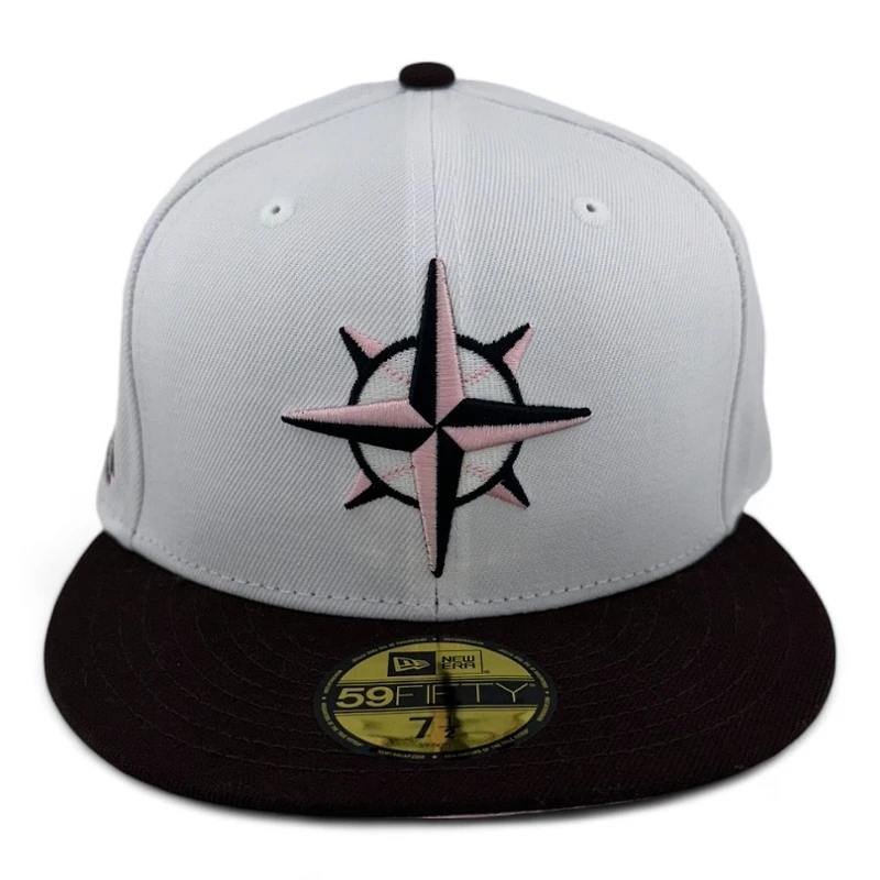 Seattle Mariners White and Brown 30th Anni Patch Light Pink UV New Era 59FIFTY Fitted Hat