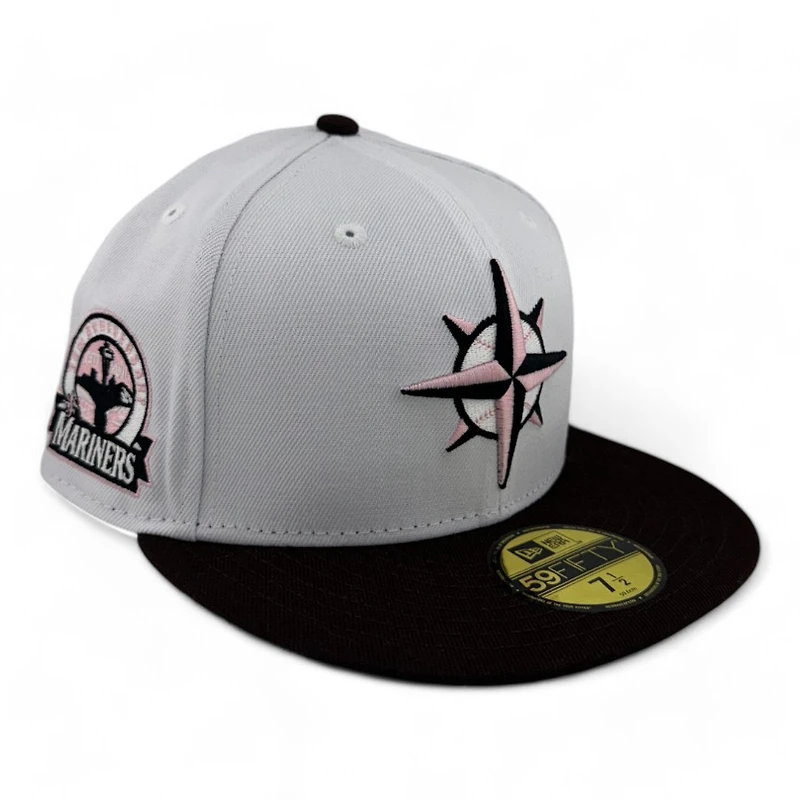 Seattle Mariners White and Brown 30th Anni Patch Light Pink UV New Era 59FIFTY Fitted Hat