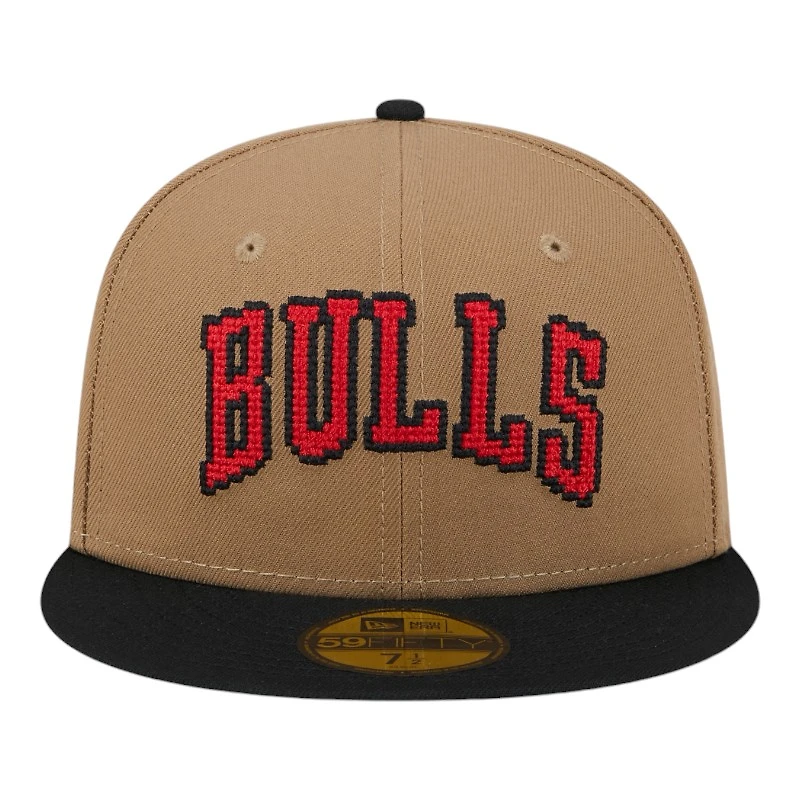 Chicago Bulls Khaki Brown and Black Pixel Logo NBA New Era 59FIFTY Fitted Hat