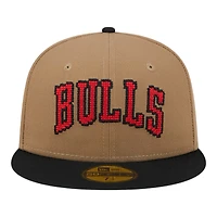 Chicago Bulls Khaki Brown and Black Pixel Logo NBA New Era 59FIFTY Fitted Hat