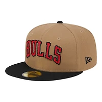 Chicago Bulls Khaki Brown and Black Pixel Logo NBA New Era 59FIFTY Fitted Hat