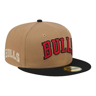 Chicago Bulls Khaki Brown and Black Pixel Logo NBA New Era 59FIFTY Fitted Hat
