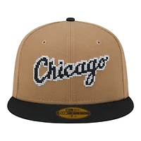 Chicago White Sox Khaki Brown and Black Pixel Logo New Era 59FIFTY Fitted Hat