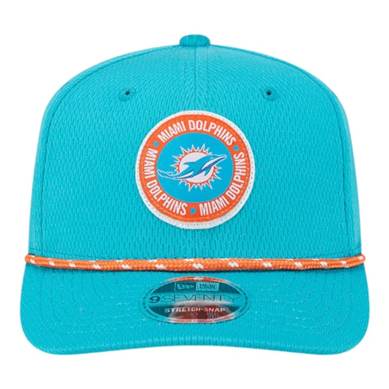 Youth Miami Dolphins Aqua 2024 NFL Sideline New Era 9SEVENTY Stretch-Snap Hat