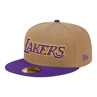 Los Angeles Lakers Khaki Brown and Purple Pixel Logo New Era 59FIFTY Fitted Hat